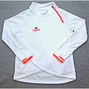 Running Man Hot Chocolate 15K 5K Womens White Fleece Pullover Top XL Neon Orange